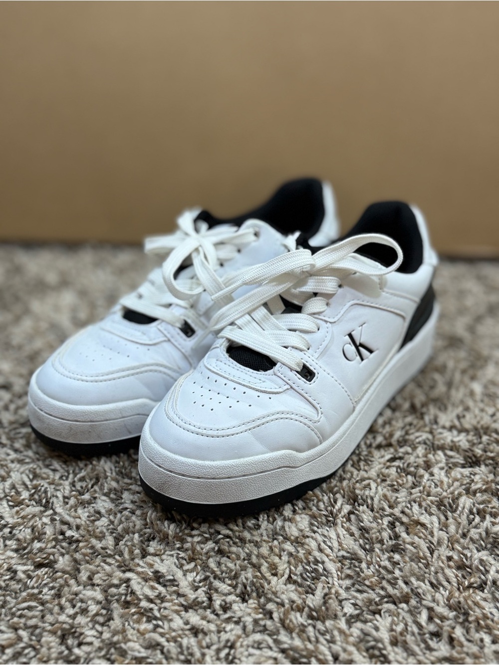Calvin Klein Kids White Sneakers with Black Trim